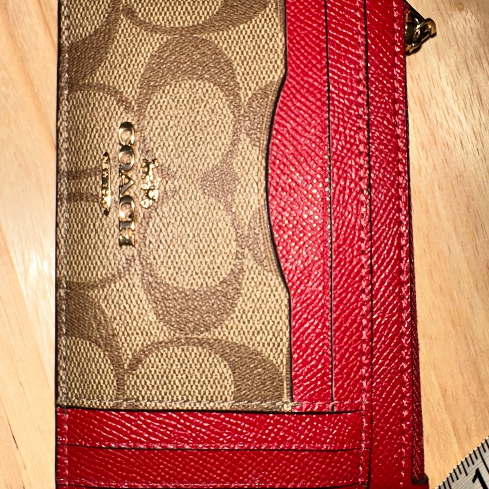 Coach Signature Red and Brown Key Card Holder - Picture 9 of 9
